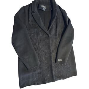 DKNY Wool Blend Coat Womens XXLarge Black Overcoat Designer Winter Luxury Snaps
